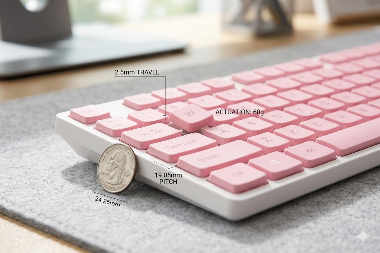 Wireless Keyboard and Mouse Combo, Pink, Full-Size 104-Key Layout, 2.4GHz, Ergonomic Mouse with Smooth Scroll Wheel - Image 3